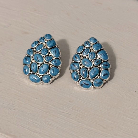 Vintage Signed Best Silver & Turquoise Pierced Earrings - Picture 1 of 5
